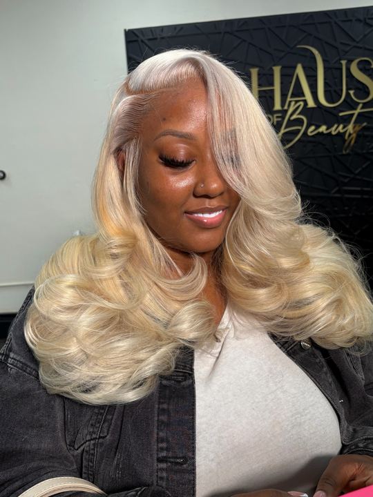 Platinum blonde frontal with voluminous body wave